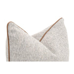 22" square pillow grey off-white tweed leather piping