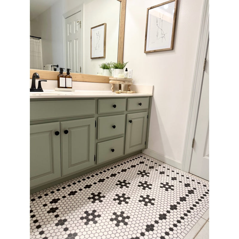 black white mosaic vinyl floor cloth bathroom vanity