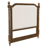 king headboard dark wood frame cream upholstery 