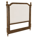 king headboard dark wood frame cream upholstery 
