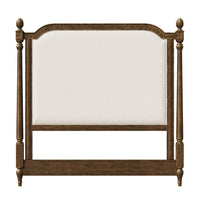 king headboard dark wood frame cream upholstery 