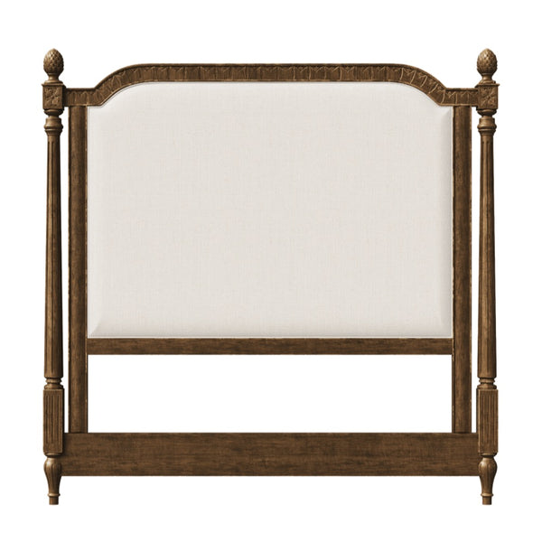 king headboard dark wood frame cream upholstery 