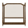 king headboard dark wood frame cream upholstery 