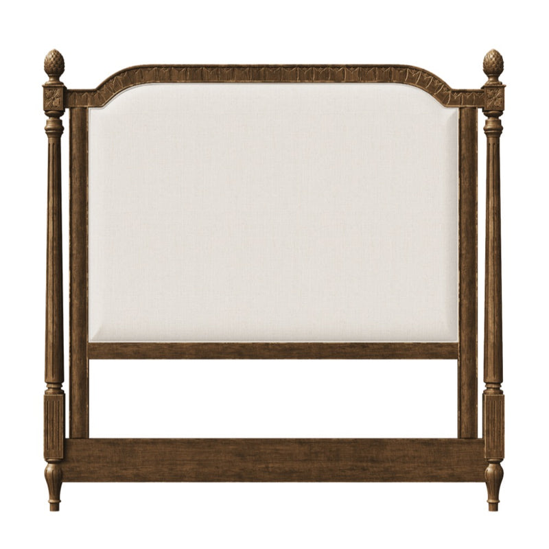 king headboard dark wood frame cream upholstery 