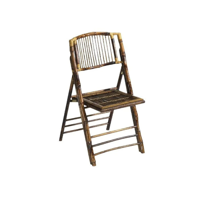 Kenian Tortoise Shell Bamboo Folding Chair set of 4 features slatted backrests and seats against a white background.