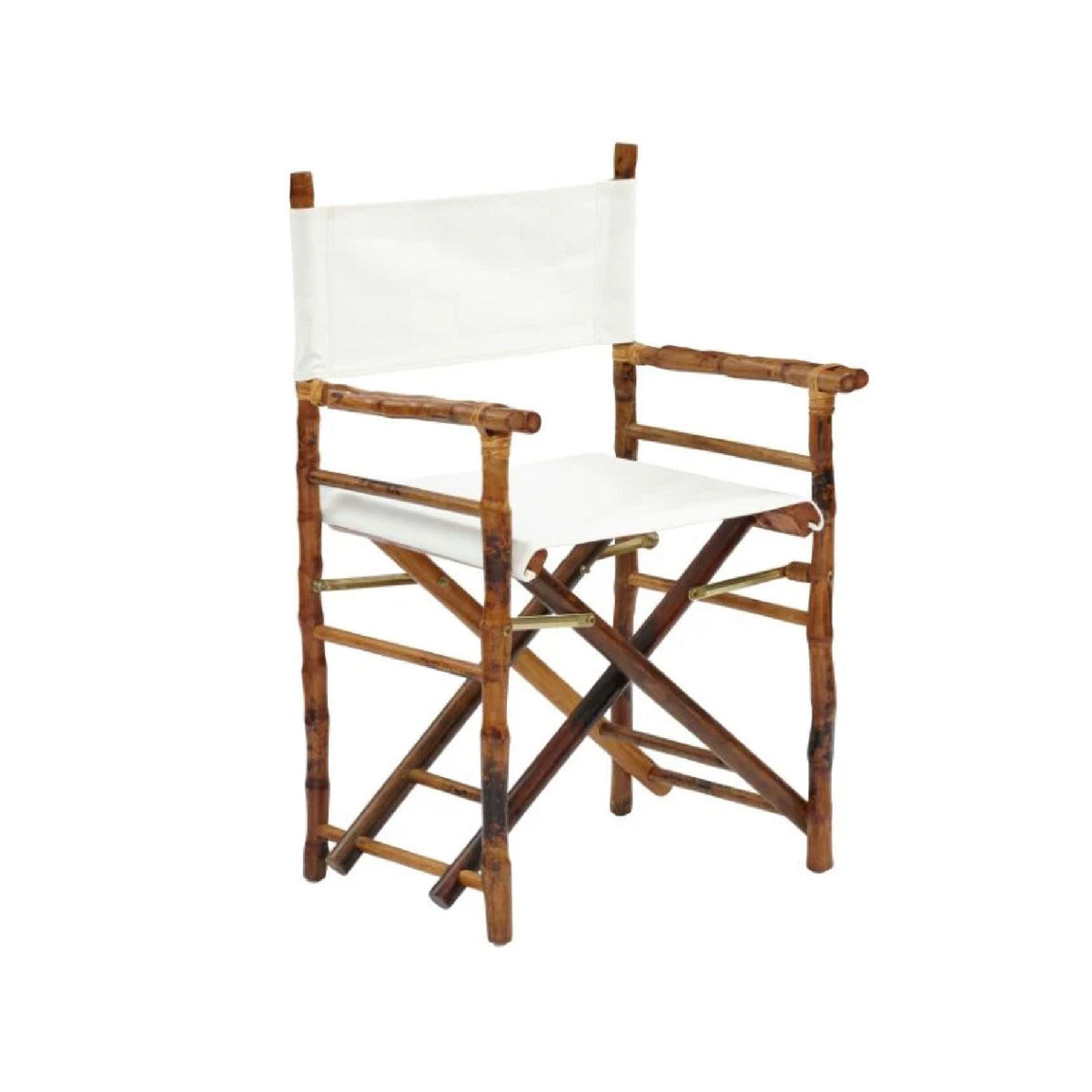 Kenian Tortoise Shell Bamboo Folding Director's Chairs (set of 2) with white sling seats, pictured on white background.