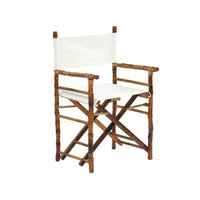 Kenian Tortoise Shell Bamboo Folding Director's Chairs (set of 2) with white sling seats, pictured on white background.