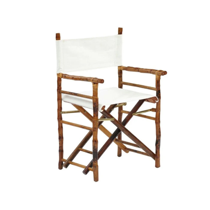 Kenian Tortoise Shell Bamboo Folding Director's Chairs (set of 2) with white sling seats, pictured on white background.