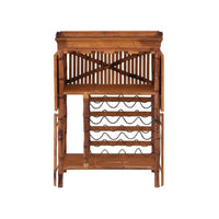 Kenian Tortoise Shell Bamboo Wine Bar with shelves, slots, and a removable tray shown against a white background.