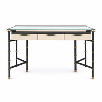 leather wrapped canvas drawer desk black gold accents