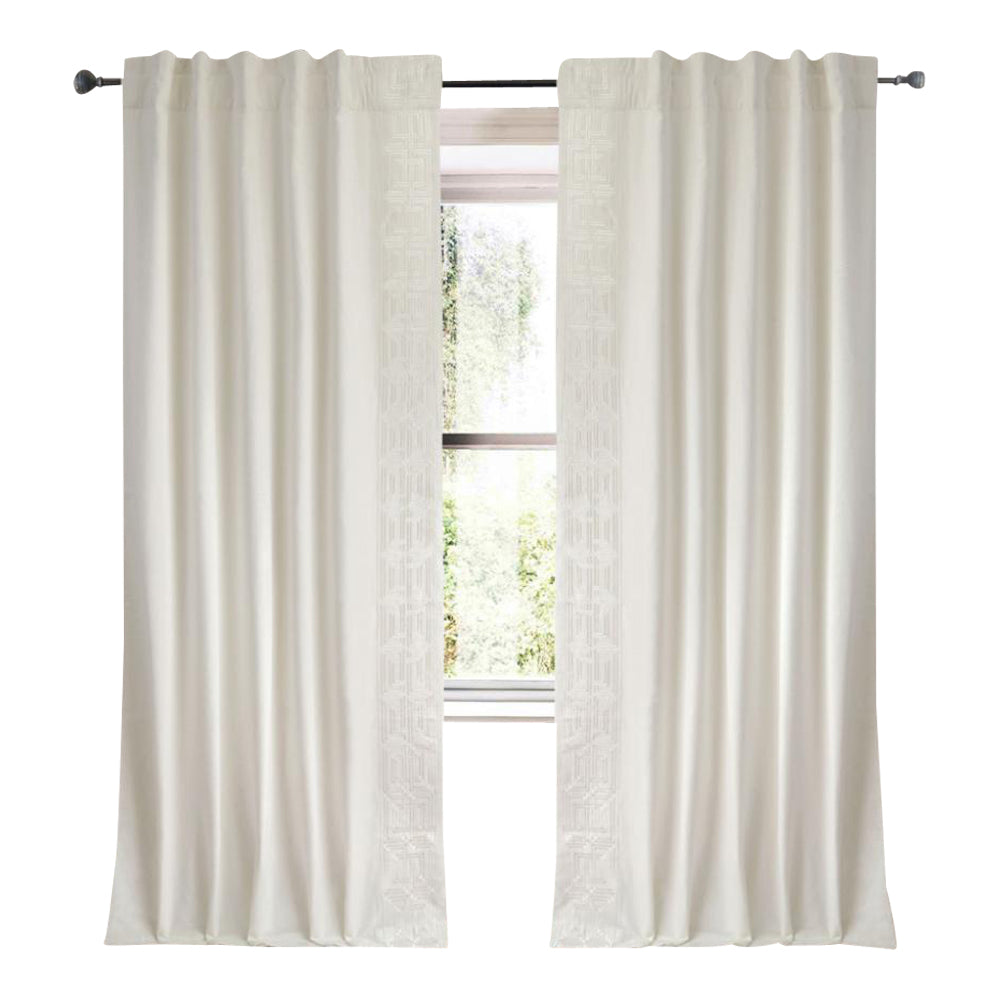 ivory linen blend curtain panels ivory embroidered trim