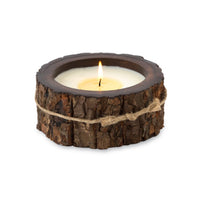 flat round brown wood candle