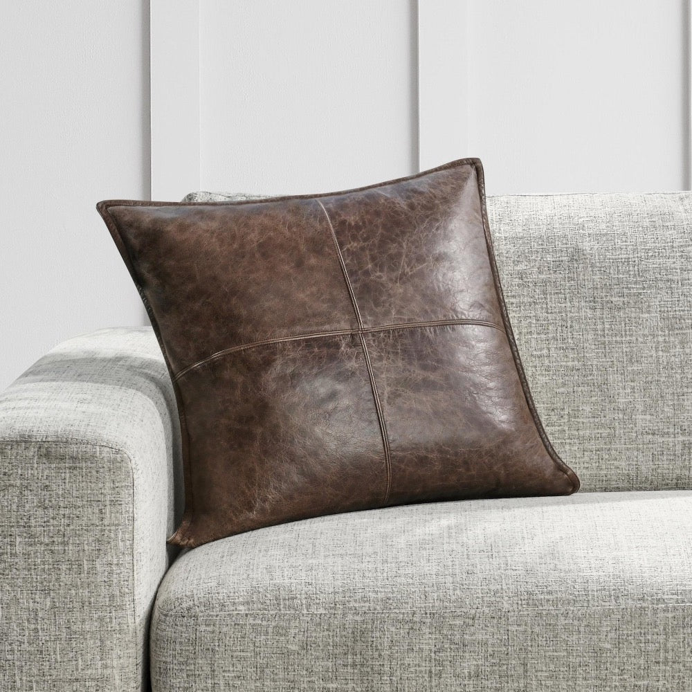 leather cocoa brown throw pillow set of two 