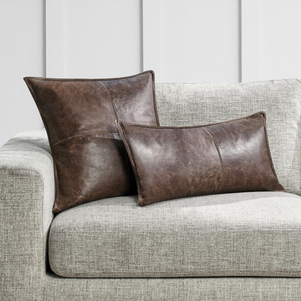 leather cocoa brown throw pillow set of two 