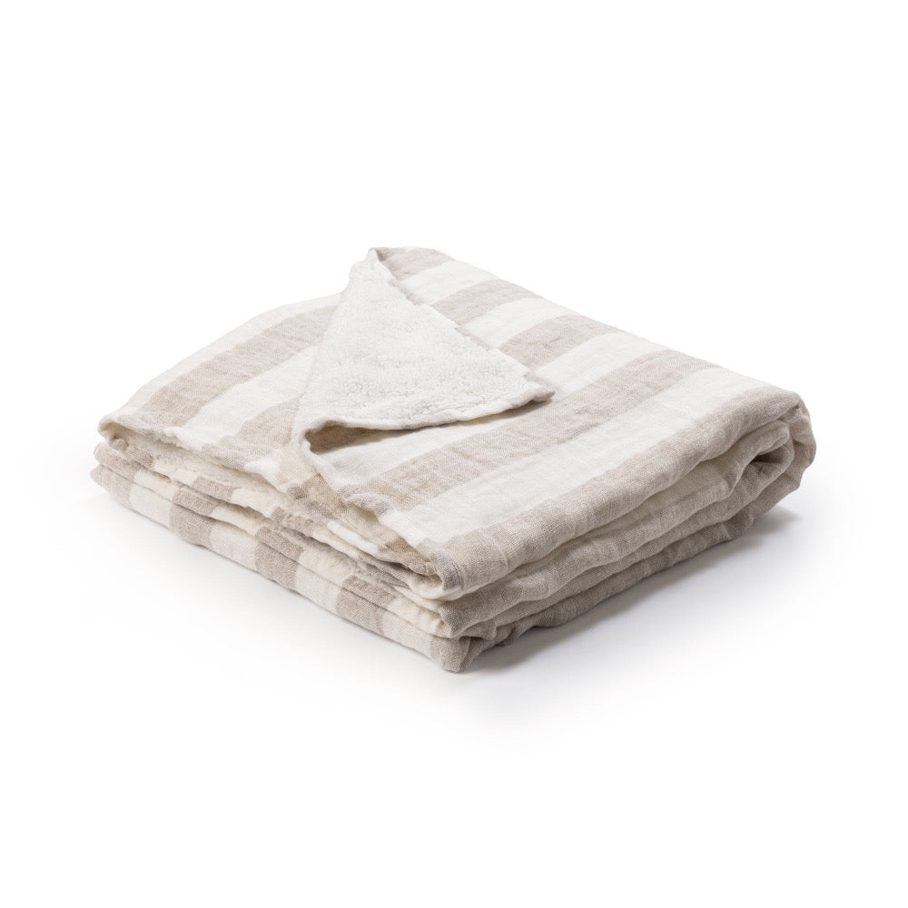 linen throw blanket natural white striped