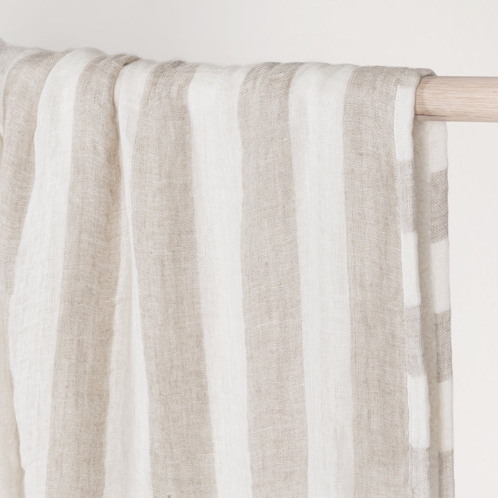 linen throw blanket natural white striped
