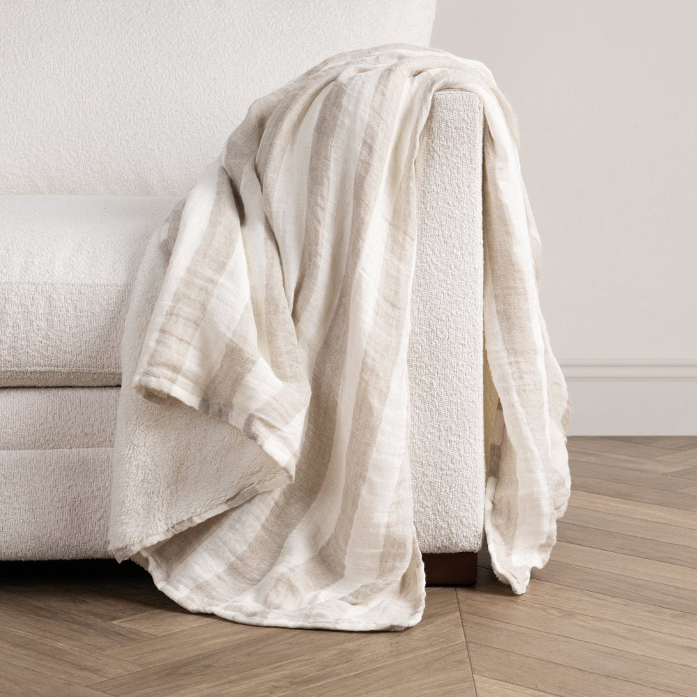 linen throw blanket natural white striped