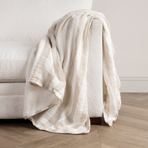 linen throw blanket natural white striped