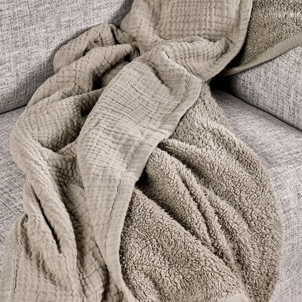 throw blanket natural cotton linen sherpa backing