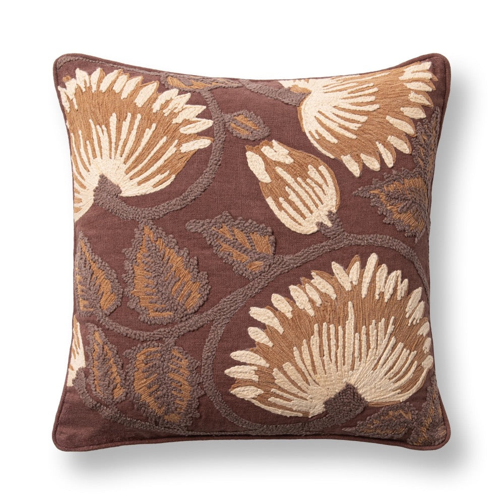 brown throw pillow square botanical 