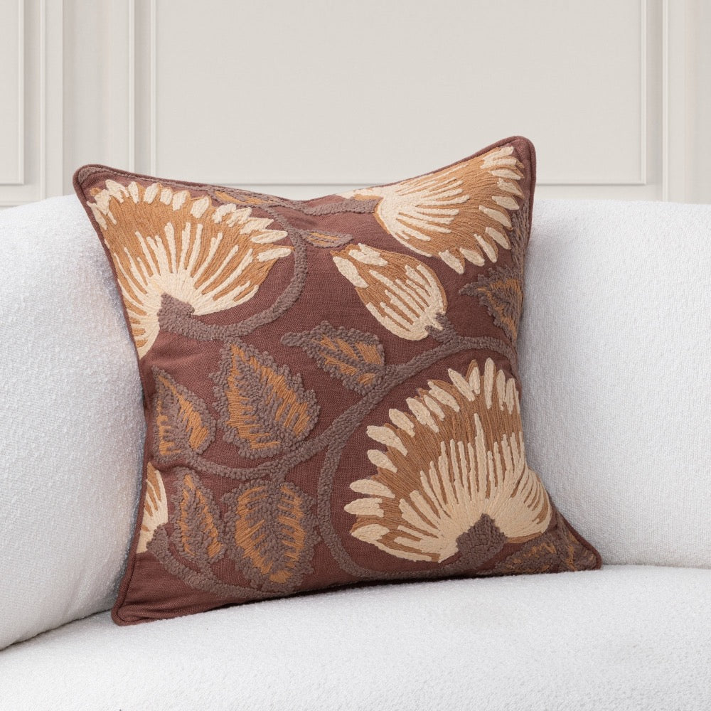 brown throw pillow square botanical 