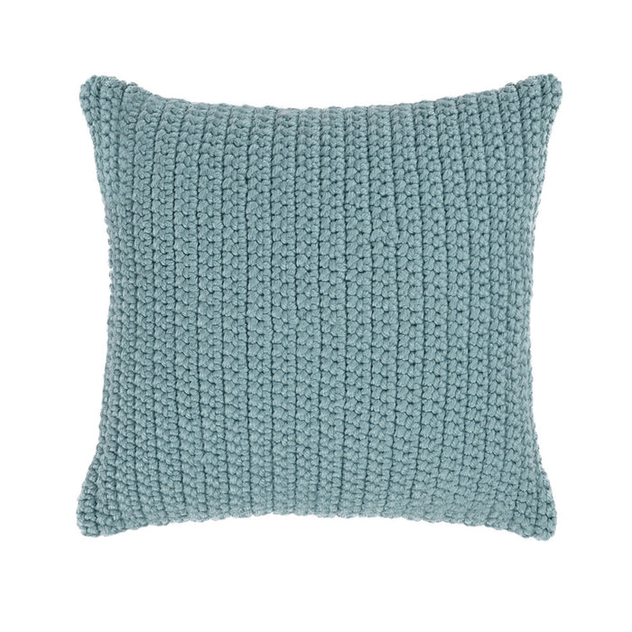 Classic Home Outdoor Performance Prism Pool Blue Pillow, chunky knit, fade resistant, square, top view.