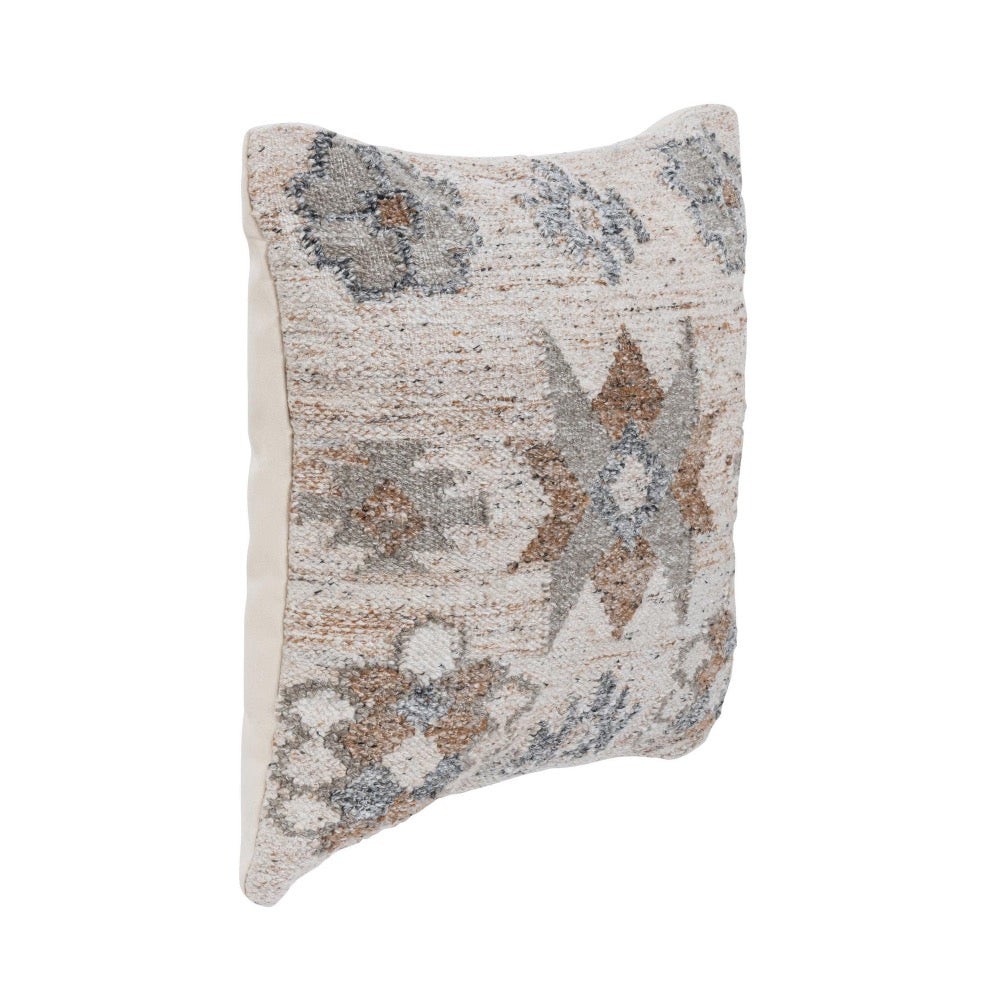 The Classic Home Outdoor Performance Ardeth Pillow features a fade-resistant, woven geometric pattern in neutral tones.