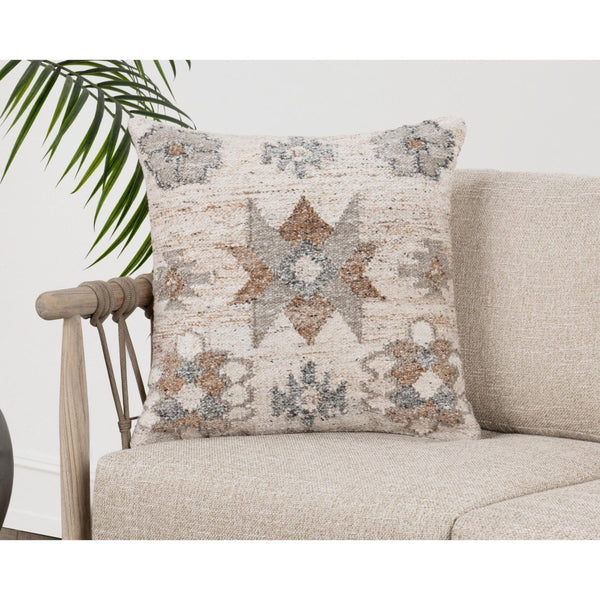 Classic Home's Outdoor Performance Ardeth Pillow features neutral tones and a Southwestern kilim-inspired design.