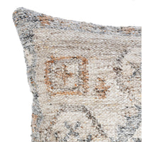Close-up of Classic Home's Outdoor Performance Lukens Pillow with a beige, gray, and tan geometric woven texture.