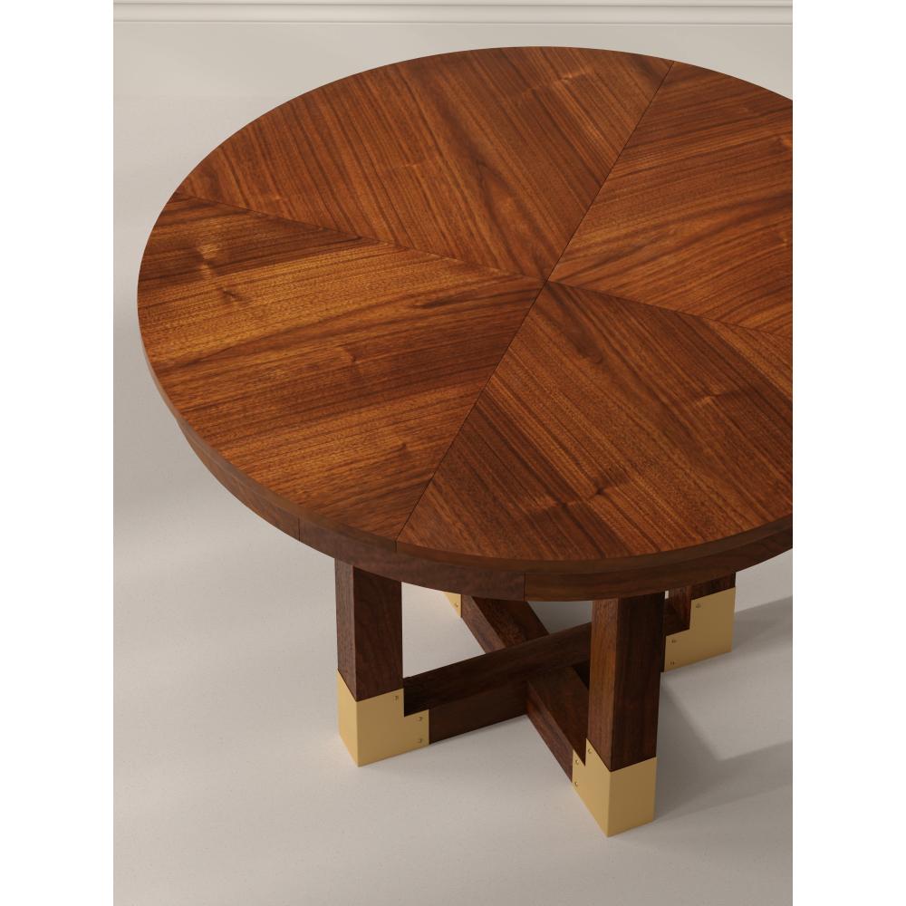 Wooden round table with a star pattern on a plain background