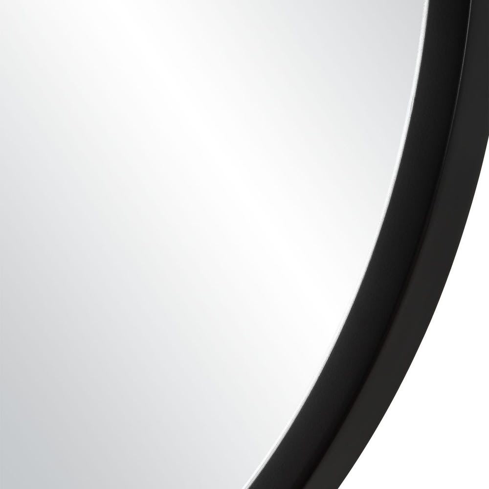 Close-up of a black curved mirror on a white background