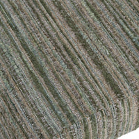 A close-up of a textured fabric with a ribbed, striped pattern in muted olive green, taupe, and gray tones.