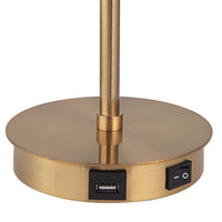 Uttermost Glass Globe Desk Lamp in antique gold with side USB port and power switch, contemporary style.