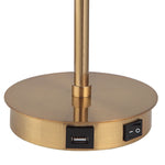Uttermost Glass Globe Desk Lamp in antique gold with side USB port and power switch, contemporary style.