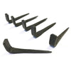 Set of black metal hooks on a white background