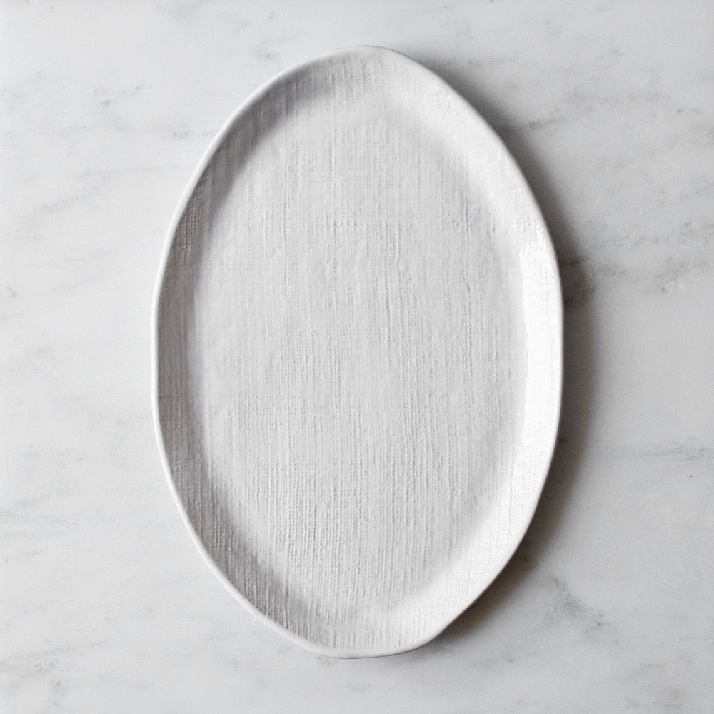 handmade ceramic platter white linen