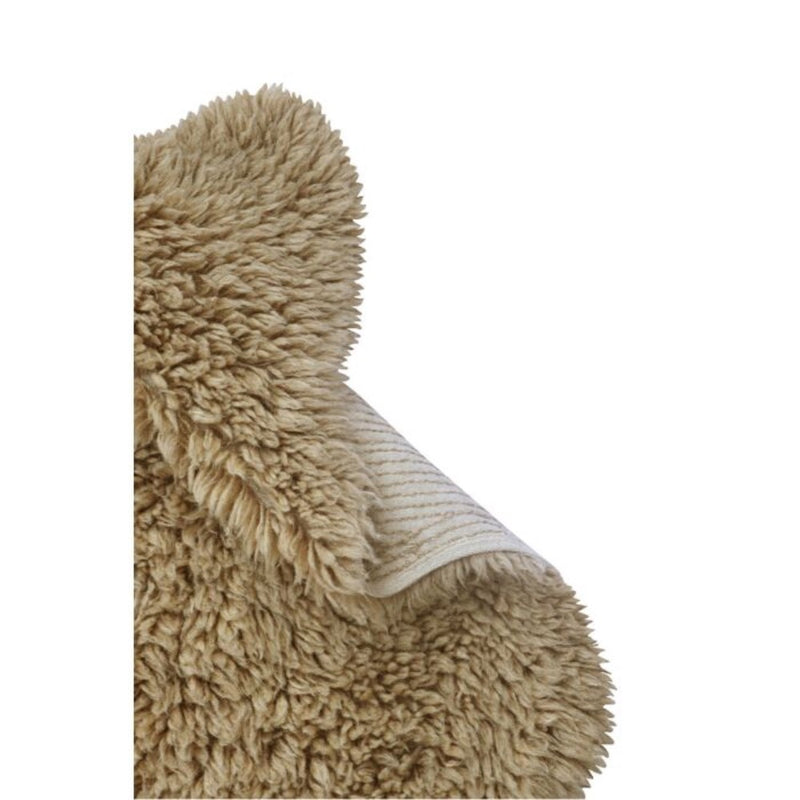 small fluffy beige pelt rug wool recycled cotton rounded edges