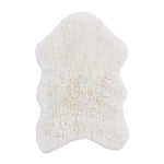 small fluffy white pelt rug wool recycled cotton rounded edges