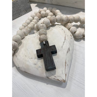 wood prayer beads white washed hanging charm mango wood decor