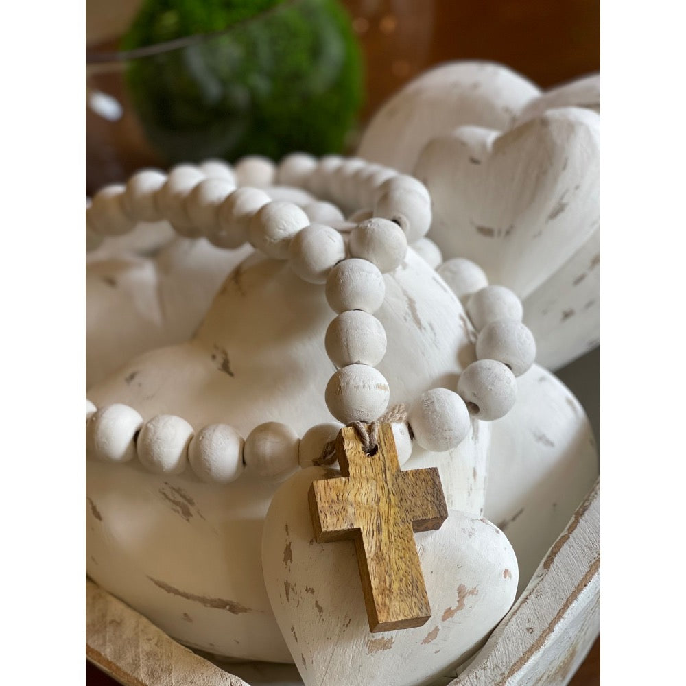 wood prayer beads white washed hanging charm mango wood decor