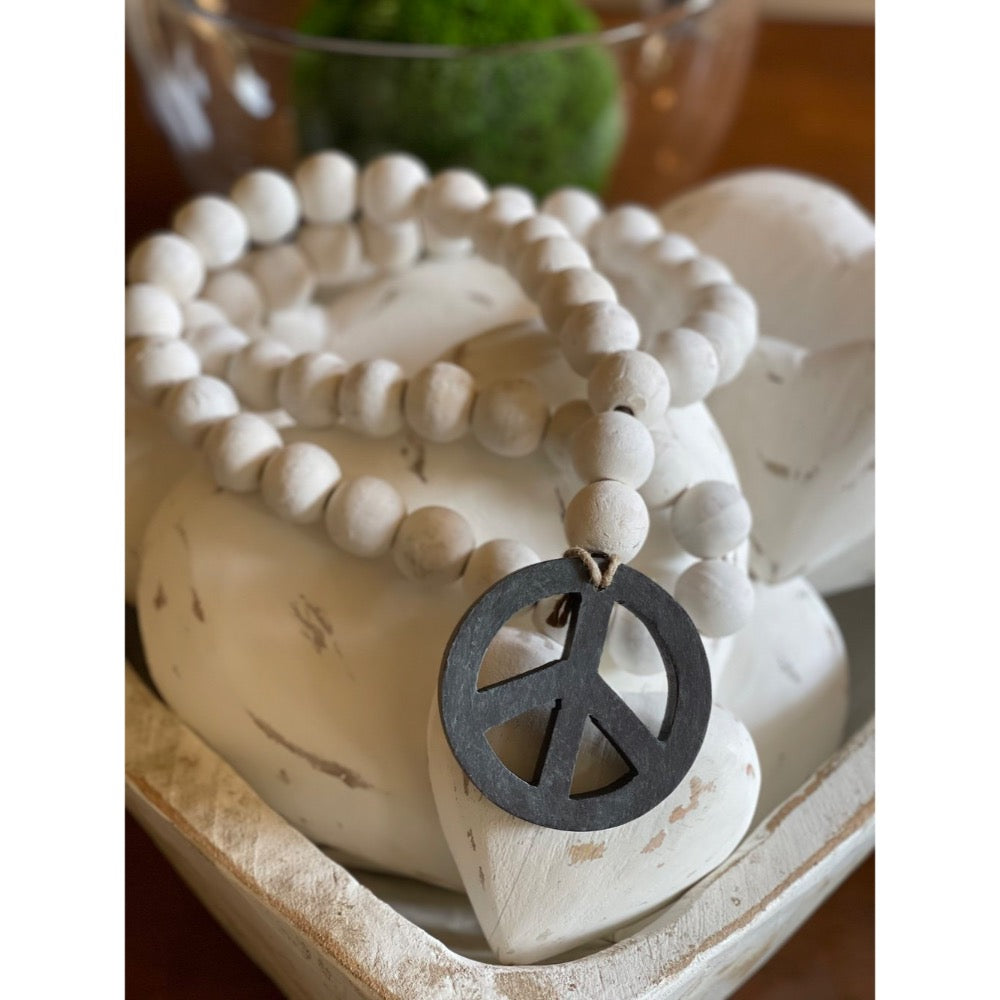 wood prayer beads white washed hanging charm mango wood decor