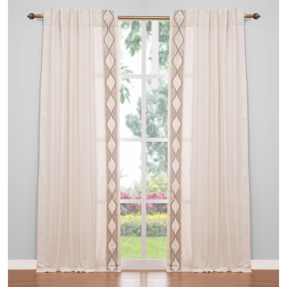 ivory linen blend curtain panels silver gold embroidered trim