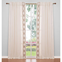 ivory linen blend curtain panels silver gold embroidered trim