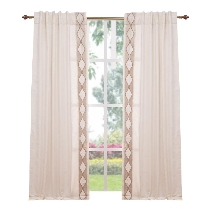 ivory linen blend curtain panels silver gold embroidered trim