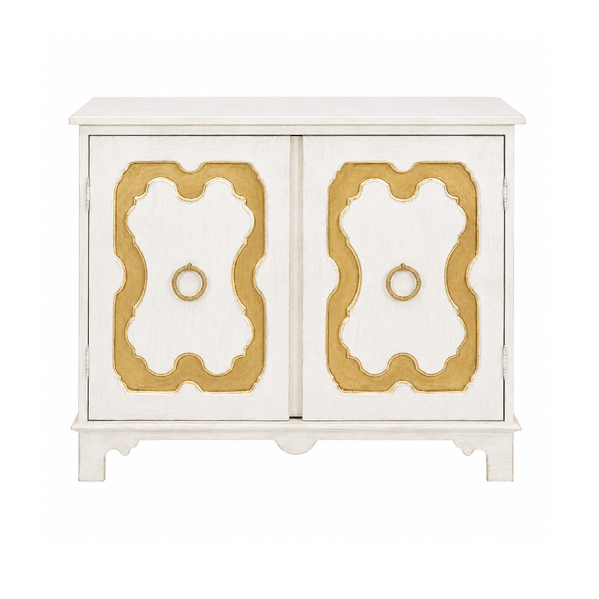 The Phillips Scott York Cabinet/Side Table features finish options and gold ring handles, ideal as a modern accent piece.