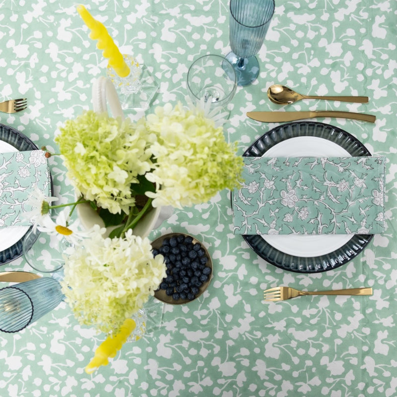 block printed tablecloth green patterned cotton 