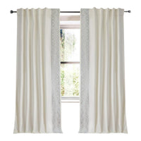 ivory linen blend curtain panels ivory and grey embroidered trim