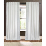 white linen blend curtain panels white and grey embroidered trim