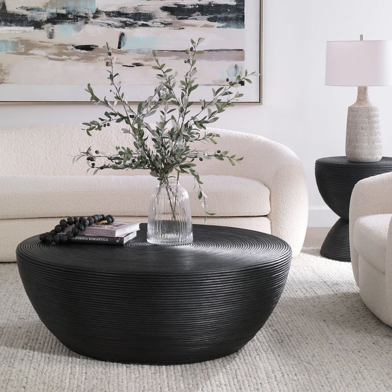 coffee table black rattan round