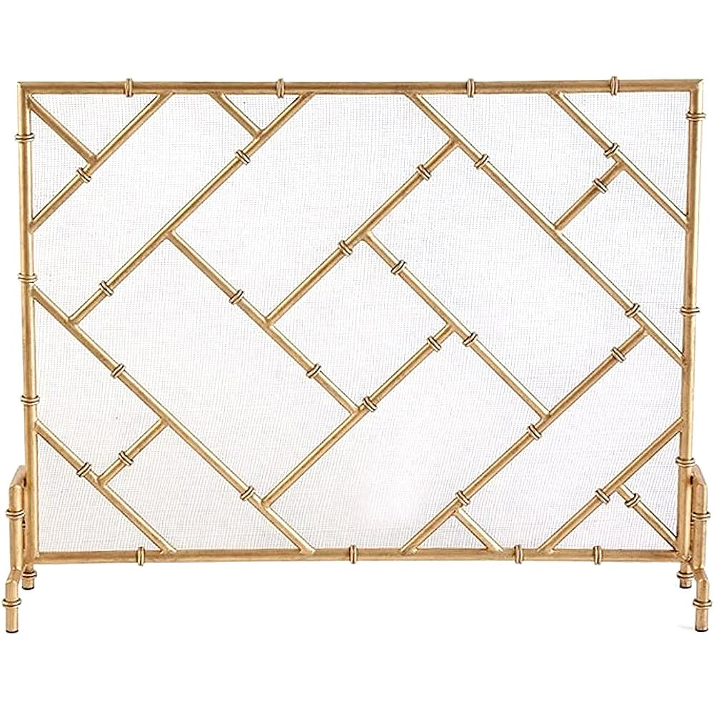 Gold lattice screen with white mesh on a white background